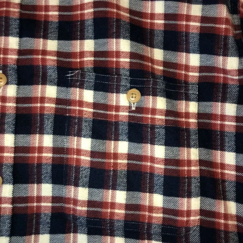 J.CREW Mercantile Mens Navy Blue Cream Plaid Flannel Long Sleeve Shirt